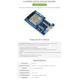 Universal E-Ink Raw Panel Driver Board Onboard SoC ESP32 WiFi/Bluetooth Wireless Designed for Various Waveshare SPI e-Paper Raw Panels