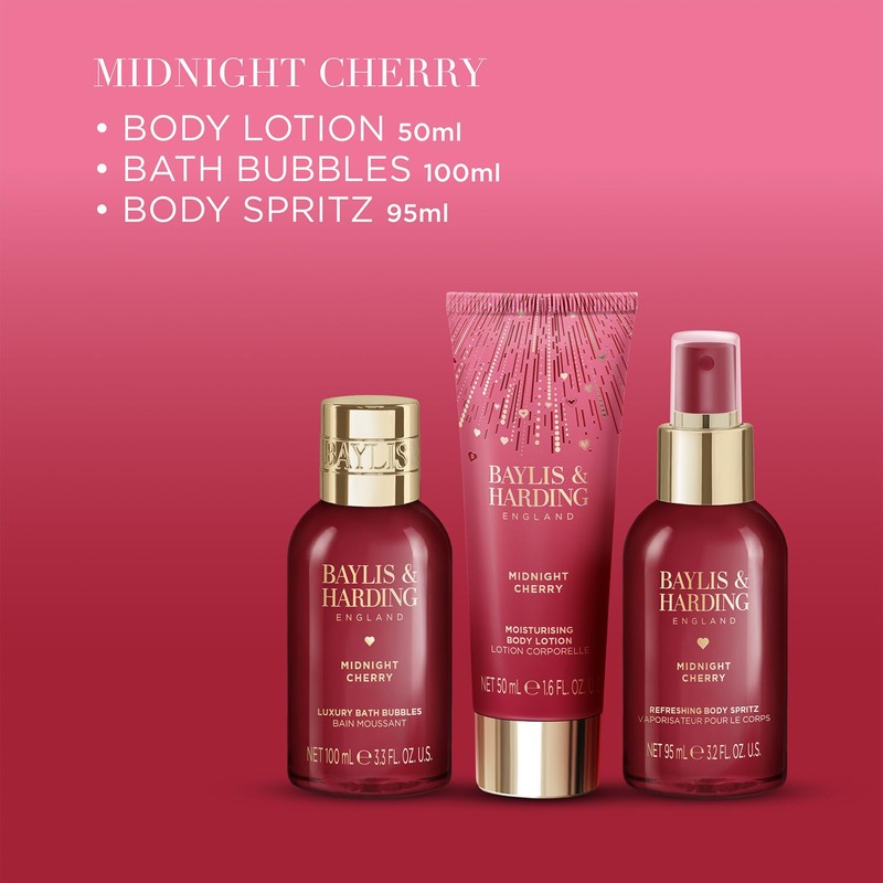 Baylis & Harding Midnight Cherry Gift Wrapped Pamper Trio Gift