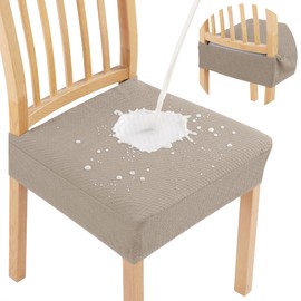 Smiry Waterproof Seat Covers for Dining Room Chairs Set of 4, Stretch Jacquard Removable Washable Chair Seat Slipcovers Protector, No Rear Covers, Taupe