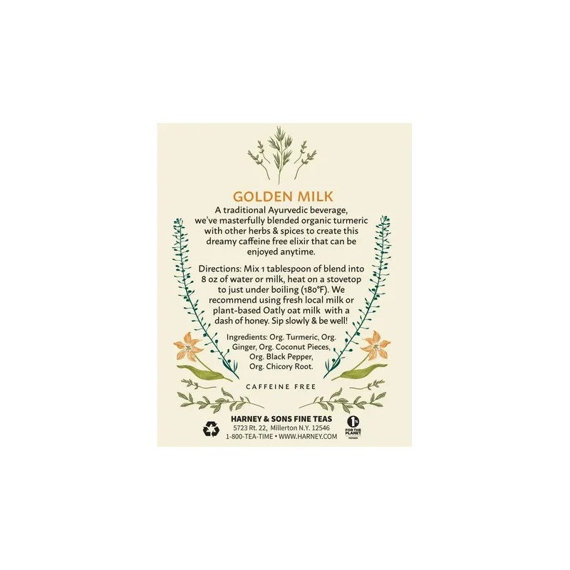 Harney & Sons Leche En Polvo Dorada, Cúrcuma, Jengibre, Coco