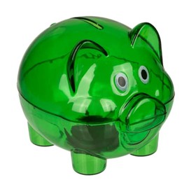 Clear Plastic Piggy Bank Original Money Box Small Size (10 x 8 x 8 cm) for Kids with Lid Lightweight and Durable Money Box (Green)