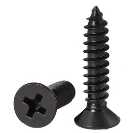 HanTof 100 Pcs M5 x 12/16/20/30/40mm Phillips Flat Head Self Tapping Wood Screws, Black Carbon Steel, Cross Drive Sheet Metal Screws for Wood, Plastic and Soft Metal, Sharp Point Tip (20 Piececs/each)