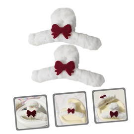 Baluue 2pcs Fuzzy Bow Hair Clips Furry Claw Clips for Women Hair Bow Soft Comfortable Accessories for Women Stylish Decor for Occasions