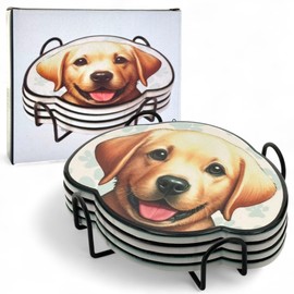 MIJOMA Untersetzer Set Hund – 4er Keramik Glasuntersetzer mit Metallhalter – Getränkeuntersetzer mit Hundemotiven – rutschfest & hitzebeständig