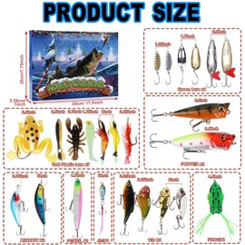 BEANPRECOY Fishing Advent Calendar 2024 - Christmas Countdown Tackle and Lure Set for Adults, Teens - Surprise Gift/Assorted Colours
