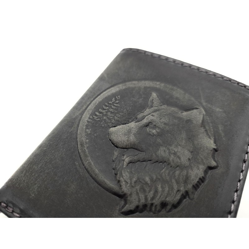 Genuine Leather Mini Wallet 3D Eagle or Wolf with RFID
