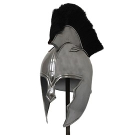 Urban Designs Imported Antique Replica The Illiad Achilles Steel Armor Helmet-Black Plume, Silver