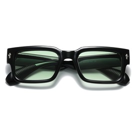 JOVAKIT Black Square Sunglasses for Women Men Simple Trendy Rectangle Thick Frame Style Sun Glasses UV400 Protection (Black/Gradient Green)