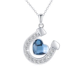 ABIGY Horseshoe Chain 925 Sterling Silver Lucky Horseshoe Necklace with Heart Austria Crystal Pendant for Women Horse Lovers Lucky Jewellery Gift for Mum Daughter Birthday Christmas, Sterling Silver,