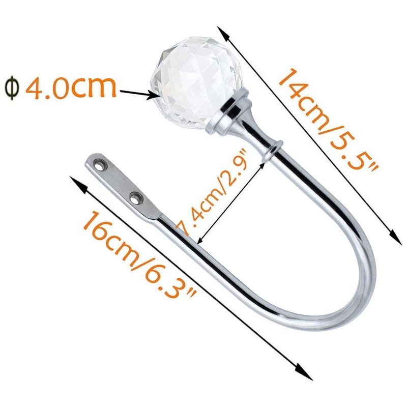 BlueXP 2 Pack Metal Curtain Holdback Hook Crystal Ball U-Form