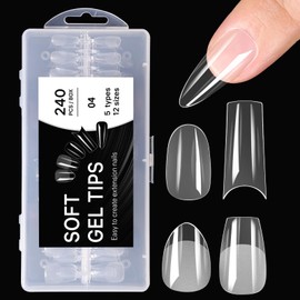 U-Shinein Artificial Acrylic False Nails, Half Matte Short Almond Press On Nails and Half Matte Coffin Nails, Clear Acrylic Nail Tips Round Square Stilette, Each Shape is Available in 12 Sizes
