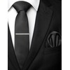 RBOCOTT Black Skinny Tie and Pocket Square with Tie Clip
