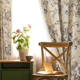 Farmhouse Floral Curtains Vintage Linen Patterned Curtains for Living Room 84 Inches Long Rod Pocket French Country Bedroom Window Curtains Set 2 Panels