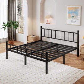 zizin King Size Metal Bed Frame with Headboard & Footboard 14 Inch Metal Platform Mattress Foundation Support with Steel Slat, Under Bed Storage, No Box Spring Needed