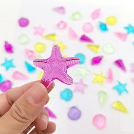 Zalaxt 4 Styles 100 pcs Acrylic Ocean Sea Shells Assorted Seashells Starfish Conch for Beach Theme Party, Wedding Decoration, Scatter Table Vase Fillers Home Decoration 1.1 Pound