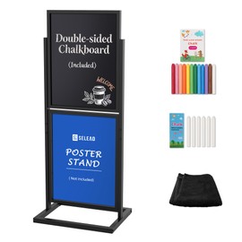 SELEAD 2 Tier Poster Stand with Double Sided Chalkboard - Heavy Duty Metal Frame Slide-in Chalk Board Sign Holder Banner Display Pizarra for Business, Store, Trade, Wedding
