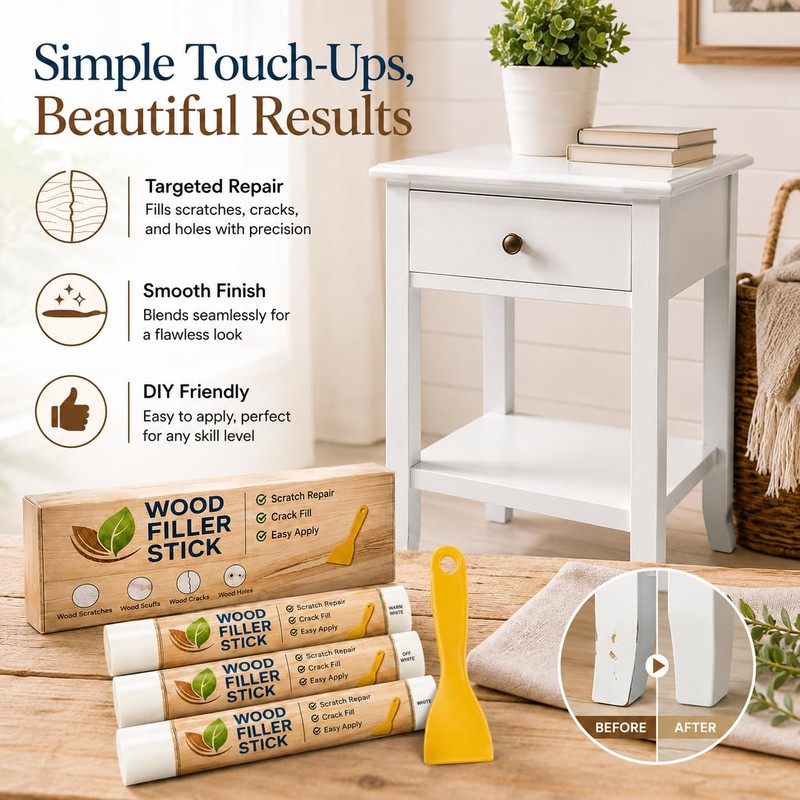 White Wood Filler Sticks 3 Pack, Quickly Fix Stick Wood