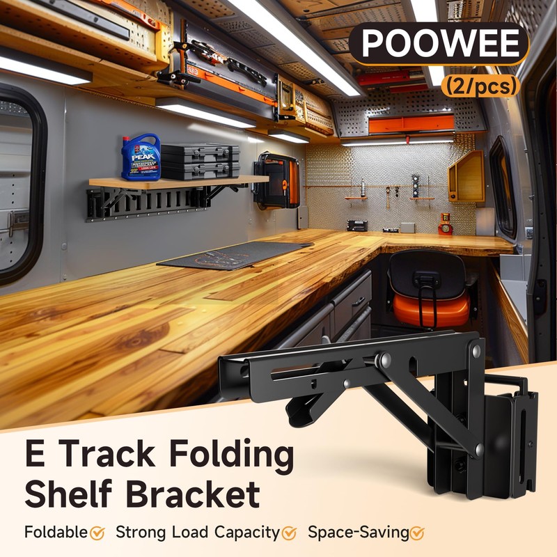 2 Pack E Track Folding Shelf Brackets - 8 Inches