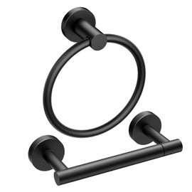 FORIOUS Toilet Roll Holder Black, Wall Mount SUS304 Stainless Steel Towel Ring Set, Double Post Pivoting Design, Under for Bathroom and RV
