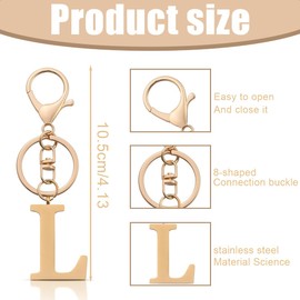 BIRLOZA Key Ring Women's Car Key Ring with Initial Letter Gold Letters Car Key Ring Gifts for Women (L), gold