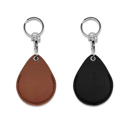 AfitLulu NFC Tags Holder Keyring, PU Leather Smart Key Protective Access Card Holder Sleeve for Storing Locator//Lucky Coin/Guitar Pick, Droplet Shaped Mini Protective Case (Black+Brown)