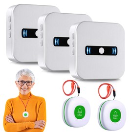 Daytech Wireless Caregiver Pagers SOS Call Button for Elderly Patient Seniors Disabilities Personal in Home Nurses Calling Alert System (2 Green Buttons+ 3 Receivers)