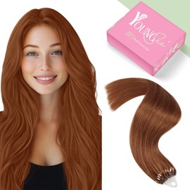 YoungSee Micro Ring Hair Extensions Copper Micro Tip Hair Extensions 16Inch Micro Link Human Hair Extensions Human Hair Extension Micro Beads 25g Bead Hair Extensions 25s