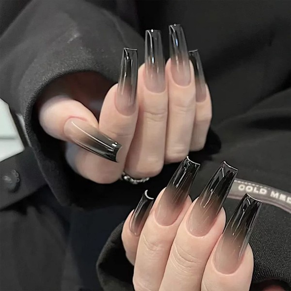 SINHOT Long Coffin Press on Nails Ballerina Fake Nails Glossy