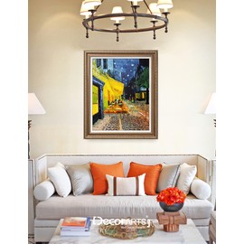 DECORARTS - Cafe Terrace At Night, Vincent Van Gogh Art Reproduction. Giclee Print on Acid Free Cotton Canvas Match with Bronze Frame for Wall Decor. Framed size: 35x29 in