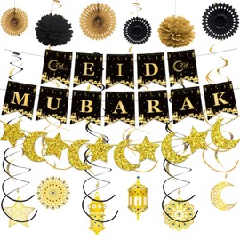 Eid Mubarak Banner Set, Moon and Star Ramadan Kareem Decoration, Complete Ramadan Decoration Set - Uniquely Crafted Hajj Mubarak Decorations, Eid Mubarak Decorations - Perfect for Home Ramadan