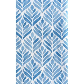 Summer Fun Watercolor Leaves Geometric Abstract Pattern Vinyl Flannel Back Tablecloth (Blue, 52" x 70" Oblong)