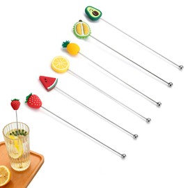 Liroyal Stirrrers Stainless Steel Stirring Rod, Set of 6, Long Spoon, Total Length 7.5 inches (190 mm), Cocktail Coffee, Beverage, Mixer, Stirring Stick