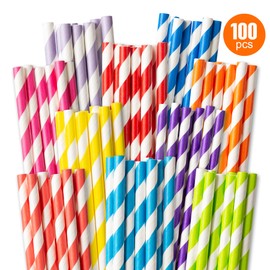 PakTalk Paper Straws, Colourful Paper Drinking Straws for Wedding, Birthday, Party Accessories (0.6 cm x 21 cm, Pack of 100)