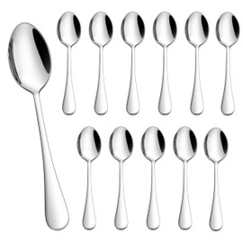 Homikit Coffee Spoons, 12 Pieces, Polished Stainless Steel Tea Spoon, Dessert Spoon Set, 13.5 cm, Small Spoon Set for Home, Restaurant, Hotel, Cafe, Round Handles & Glossy, Dishwasher Safe