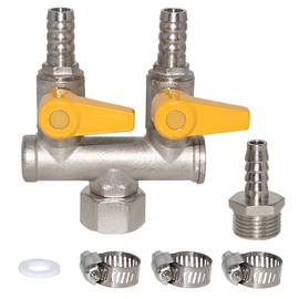 Joywayus 3 Way Copper Shut Off Gas Ball Valve Kit 3/8" Hose Barb U Shaped Type Union Intersection with 2 Switch Include 1 Copper Barbed Fittings 1 Rubber Gasket and 3 Clamps