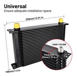 EVIL ENERGY 25 Row Oil Cooler, 10AN Stacked Plate Transmission Engine Cooler Universal British Radiator Aluminium Black