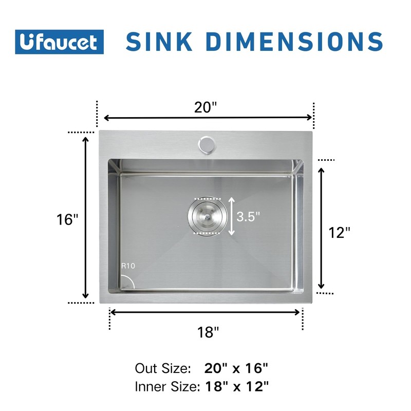 20 Inch Drop In Kitchen Sink, 20 x 16 Stainless