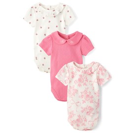 Gymboree,Unisex Baby,Short Sleeve Bodysuits,White Roses/Pink/Pink Floral,6-9 Months