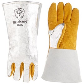 John Tillman Large Silver and Brown Leather and Aluminized Carbon Dupont Kevlar Wool Lined Welding Glove with Gauntlet Cuff