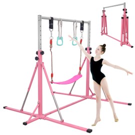 FC FUNCHEER Foldable Gymnastics Bar,5FT Horizontal bar,Adjustable Kids Training bar for Kids Ages 3-15,Kids Gymnastics bar,Triangle Stable Structure-Gym Equipment for Home