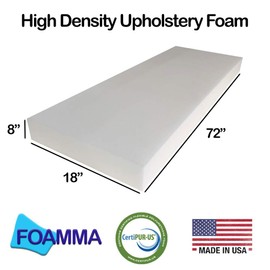 FOAMMA 8" x 18" x 72" Upholstery Foam High Density Foam (Chair Cushion Square Foam for Dining Chairs, Wheelchair Seat Cushion Replacement)