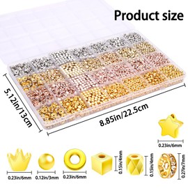 JOISHOP 1700PCS Gold Spacer Beads Bracelet Making Kit, 7 Styles Gold Silver Star Spacer Loose Beads for Bracelet Jewelry Making Crafts Gifts Set for Teen Girls Adults (3mm-7mm)