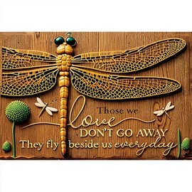Vintage Dragonfly Metal Wall Art Sign - 8x12 Inch Aluminum Garden Decor with "Those We Love Don't Go Away" Quote, Outdoor/Indoor Hanging Sign for Home, Cafe, Bar