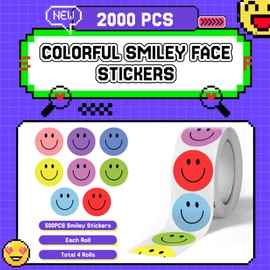 2000Pcs Smiley Face Stickers - 4 Rolls Happy Face Stickers Cute Small Reward Stickers for Kids Classroom Teachers Students