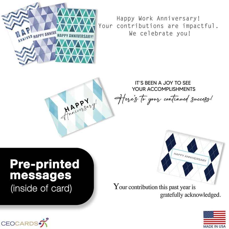 Work Anniversary Cards Bulk Greeting Set (25 Card Variety Pack
