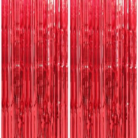 Crosize 4 Pack 3.3 x 9.9 ft Red Foil Fringe Curtains Party Decorations, Red Tinsel Curtain Backdrop for Parties, Door Streamers, Glitter Streamer Fringe Backdrop for Birthday Decoration