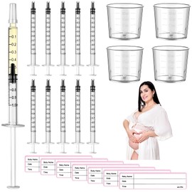 50 Pcs Colostrum Collector Kit 1ml Breast Milk Collector Milk Catcher with 4 Measuring Cup and 54 Stickers Colostrum Collection Gift Set Colostrum Harvesting Kit for Breastfeeding