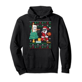 Basketball Christmas Jumper Dunking Santa Ugly Sweater Pullover Hoodie, black