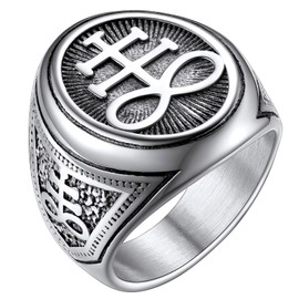 Leviathan Cross Rings for Man Fashion Satan Biker Ring Size 7 Stainless Steel Sigil of Satanic Church Jewelry