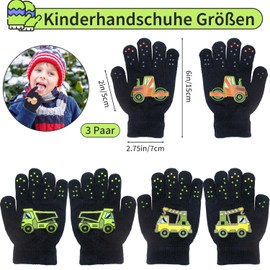 Aohcae 3 pairs of warm knitted gloves, children's magic gloves, children's gloves, winter children's gloves, stretch full finger gloves, children's finger gloves, black